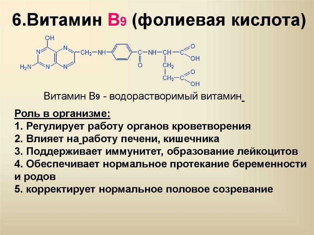 На что влияет б 1. Витамин b9 фолиевая кислота. Фолиевая кислота витамин в9. Кофермент витамина в9. Витамин b9 роль в организме.